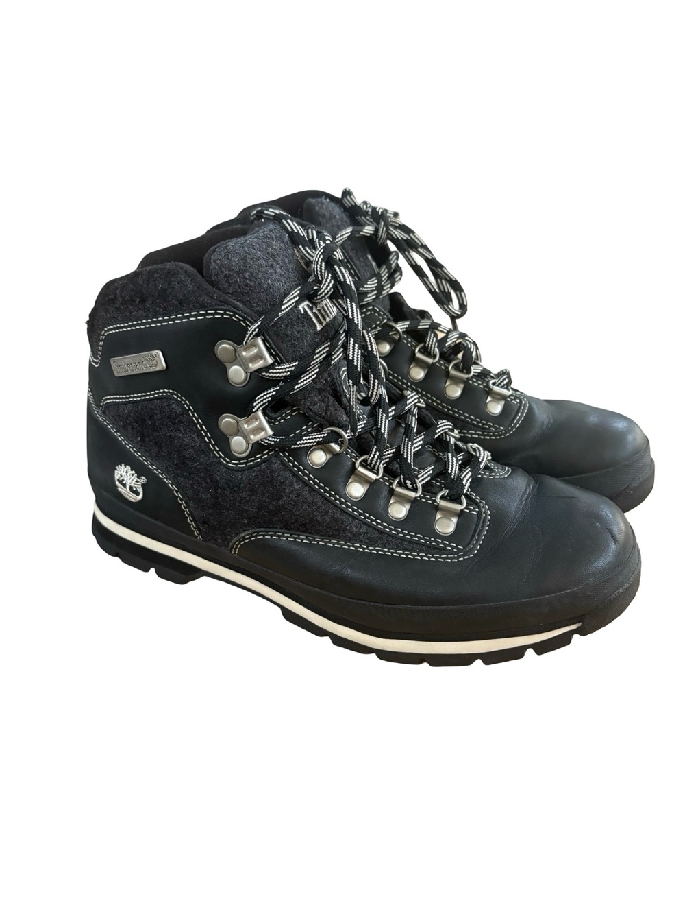 Timberland Euro Hiker Men’s 9.5 Black Leather Gray Hiking Boots